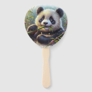 Adorable Panda Bären essen Bambus Fächer