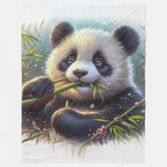 Adorable Panda Bären essen Bambus Fleecedecke (Vorderseite)