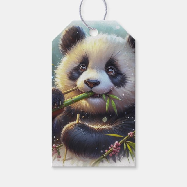 Adorable Panda Bären essen Bambus Geschenkanhänger (Vorderseite)