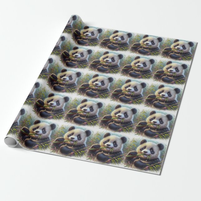Adorable Panda Bären essen Bambus Geschenkpapier (Ungerollt)