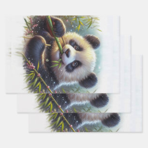 Adorable Panda Bären essen Bambus Geschenkpapier Set