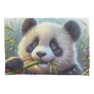 Adorable Panda Bären essen Bambus Kissenbezug