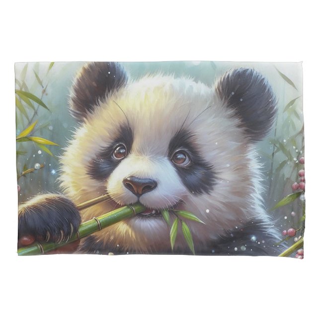 Adorable Panda Bären essen Bambus Kissenbezug (Vorderseite)
