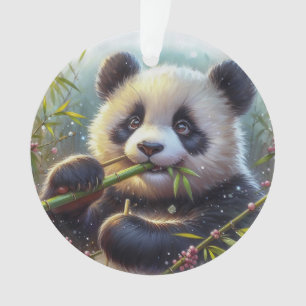 Adorable Panda Bären essen Bambus Ornament
