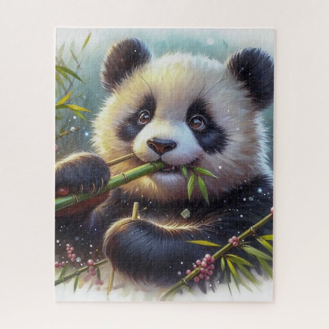 Adorable Panda Bären essen Bambus Puzzle (Vertikal)
