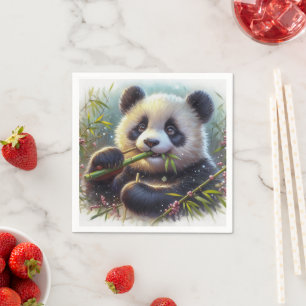 Adorable Panda Bären essen Bambus Serviette