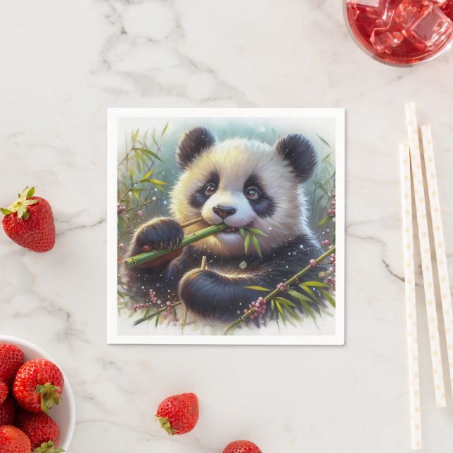 Adorable Panda Bären essen Bambus Serviette (Beispiel)