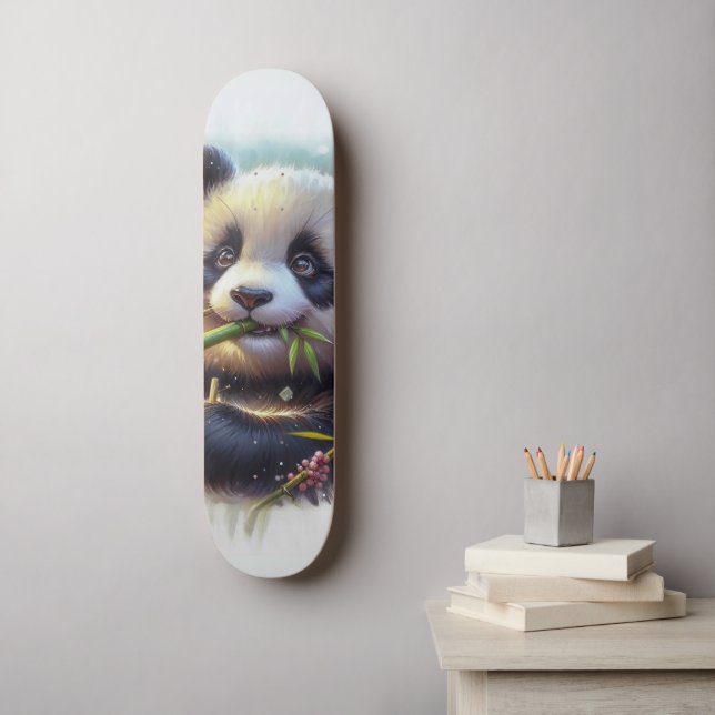 Adorable Panda Bären essen Bambus Skateboard (Wandkunst)