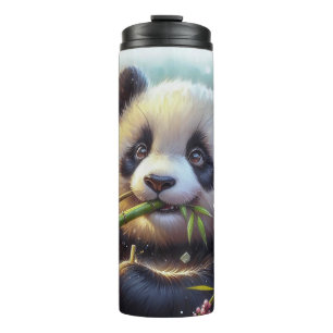 Adorable Panda Bären essen Bambus Thermosbecher