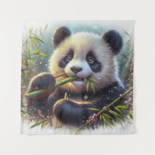 Adorable Panda Bären essen Bambus Wandteppich