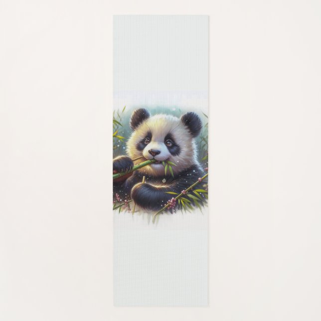 Adorable Panda Bären essen Bambus Yogamatte (Vorderseite)
