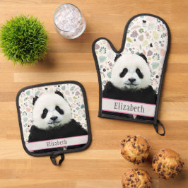 Adorable Panda Bear Tiername Hübsches Muster Ofenhandschuh & Topflappen-Set