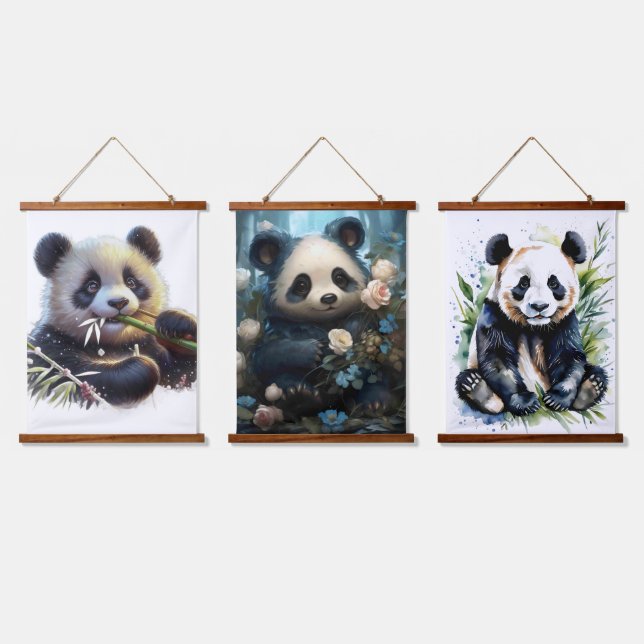 Adorable Panda Bears Wandteppich Mit Holzrahmen (Dreifach)
