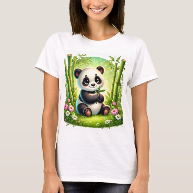 Adorable Panda Cub im Bambuswald - Whimsikkunst T-Shirt (Vorderseite)