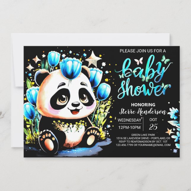 Adorable Panda Dreamland Journey Boy Baby Dusche Einladung (Vorderseite)
