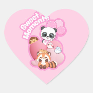Adorable Panda & Friends Design Herz-Aufkleber