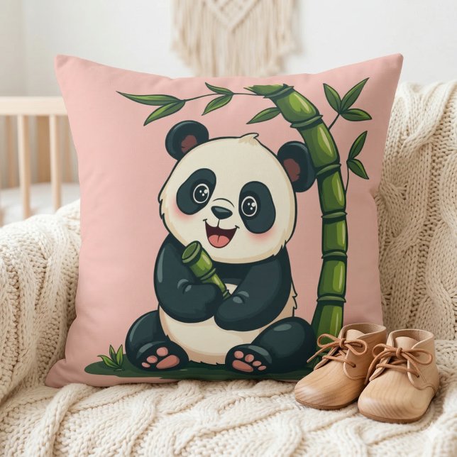 Adorable Panda Hugging Bamboo Niedlicher Cartoon K Kissen (Adorable Panda Hugging Bamboo Cute Cartoon Art Throw Pillow In Crib)