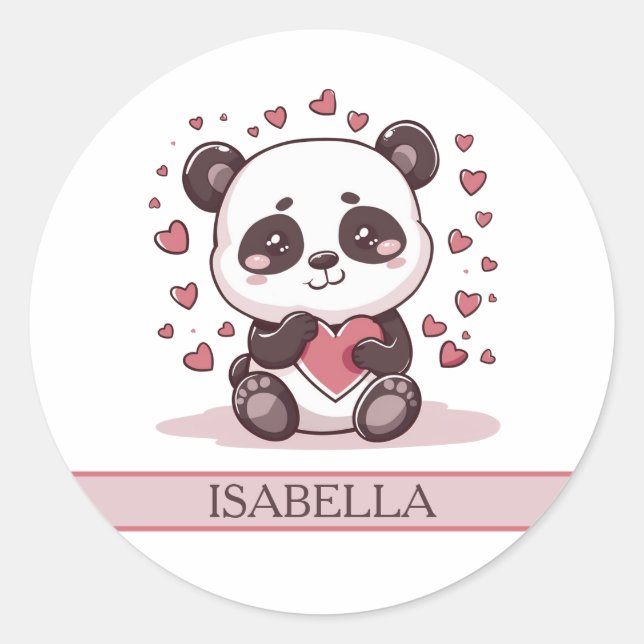 Adorable Panda Liebe - Personalisiert Runder Aufkleber (Vorderseite)
