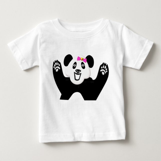 Adorable Panda mit rosa Bow Baby T-shirt (Vorderseite)