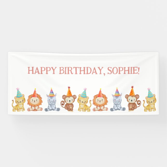Adorable Party Animals Safari Geburtstag Banner (Horizontal)