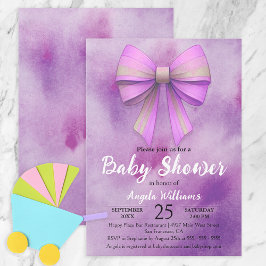 Adorable Pastel Pink Lilac Bow Girl Babydusche Einladung