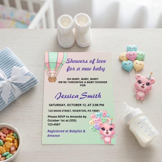 Adorable Pastel Pink und Minze Green Baby Dusche Einladung (Von Creator hochgeladen)