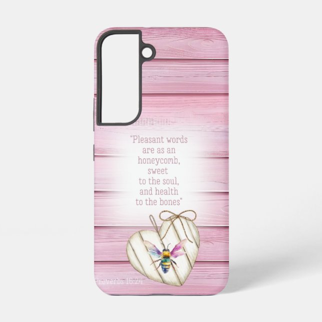 Adorable Pastel Pink Wood Heart Rainbow Bee Faith Samsung Galaxy Hülle (Rückseite)