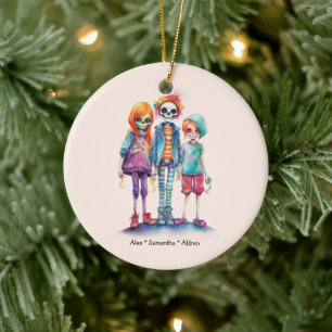 Adorable Pastel Zombie Trio - Niedliches Halloween Keramik Ornament