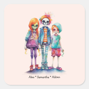 Adorable Pastel Zombie Trio - Niedliches Halloween Quadratischer Aufkleber