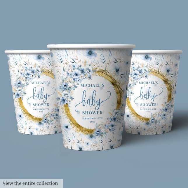 Adorable pastellblaue Blumen Gold boho Papier Bech Pappbecher (Adorable pastel blue flowers gold boho paper cups)