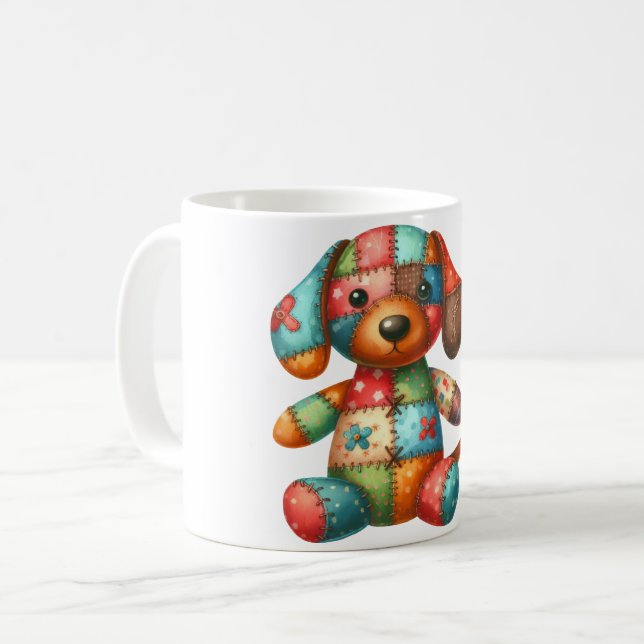 Adorable Patchwork Dog #11 Digitale Kunst Kaffeetasse (Vorderseite Links)