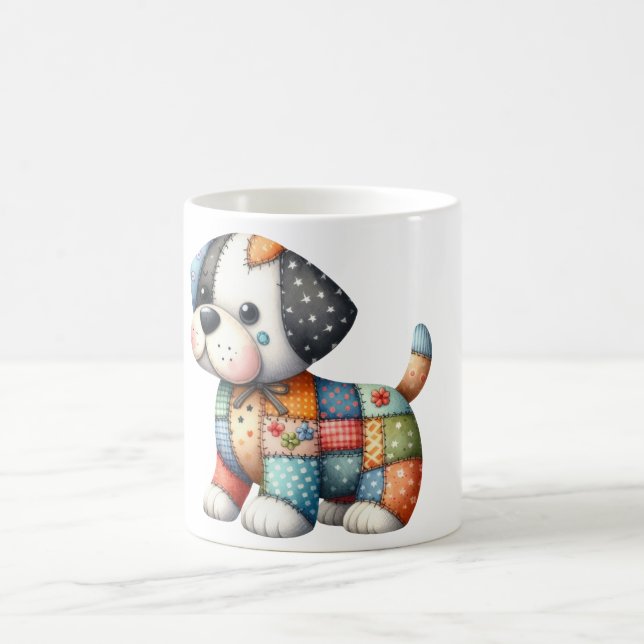 Adorable Patchwork Dog #12 Digitale Kunst Kaffeetasse (Mittel)