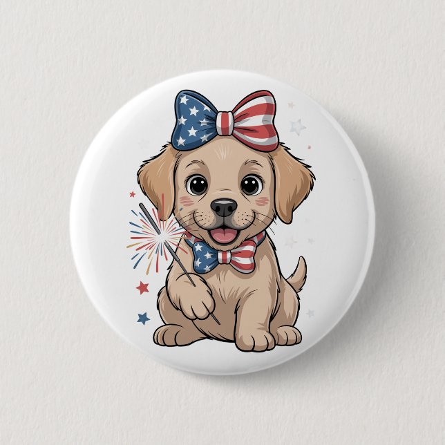 Adorable Patriotic Welpe 4. Juli Feier Button (Vorderseite)