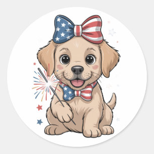 Adorable Patriotic Welpe 4. Juli Feier Runder Aufkleber