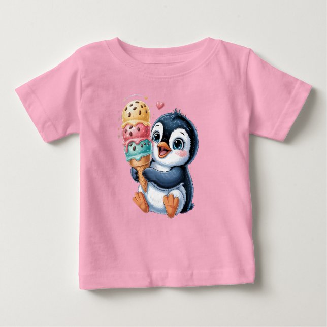 Adorable Penguin with Ice Cream Cute Kids T-Shirt (Vorderseite)