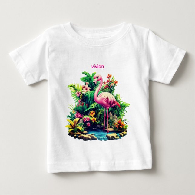 Adorable Personalisiert Flamingo Baby Baby T-shirt (Vorderseite)