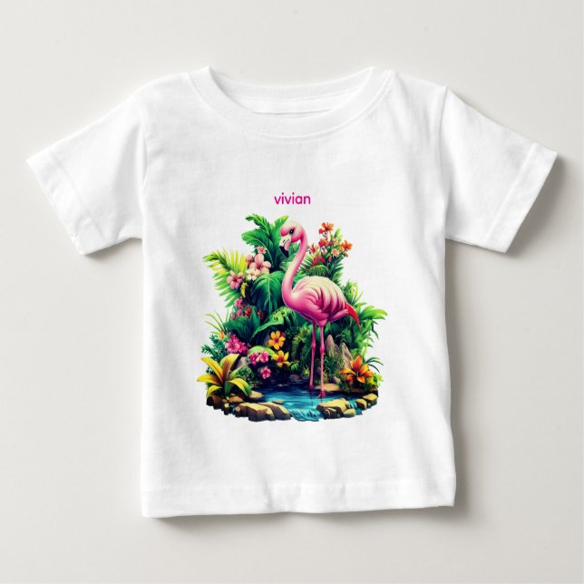 Adorable Personalisiert Flamingo Baby T-shirt (Vorderseite)
