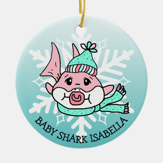 Adorable Personalisierte Babyhaie und Schneeflocke Keramik Ornament (Vorne)