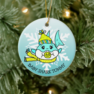 Adorable Personalisierte Babyhaie und Schneeflocke Keramik Ornament