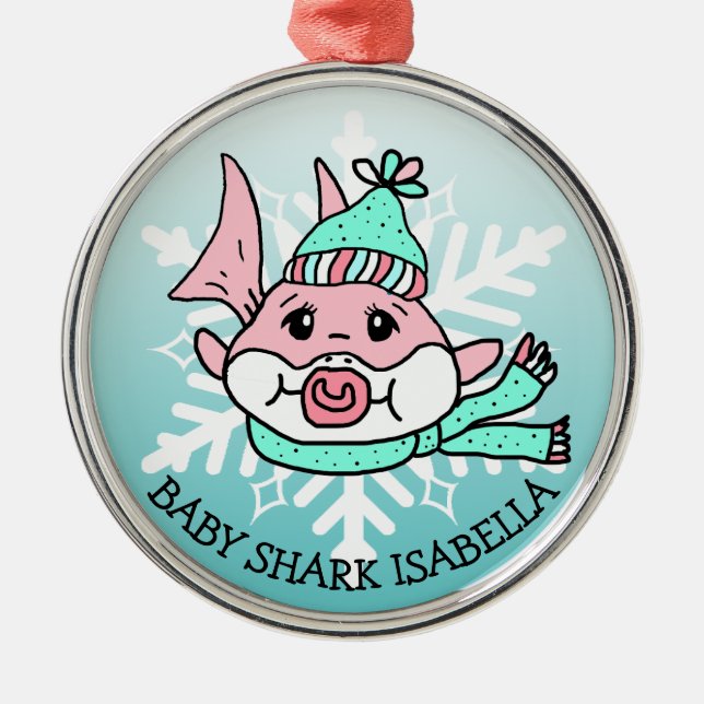 Adorable Personalisierte Babyhaie und Schneeflocke Ornament Aus Metall (Vorne)
