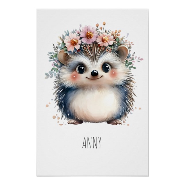 Adorable personalisierte Igel-Poster im Boho-Stil Poster (Vorderseite)