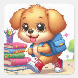 Adorable Personalisierte Welpenaufkleber Quadratischer Aufkleber