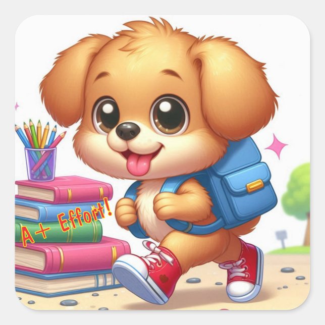 Adorable Personalisierte Welpenaufkleber Quadratischer Aufkleber (Vorderseite)