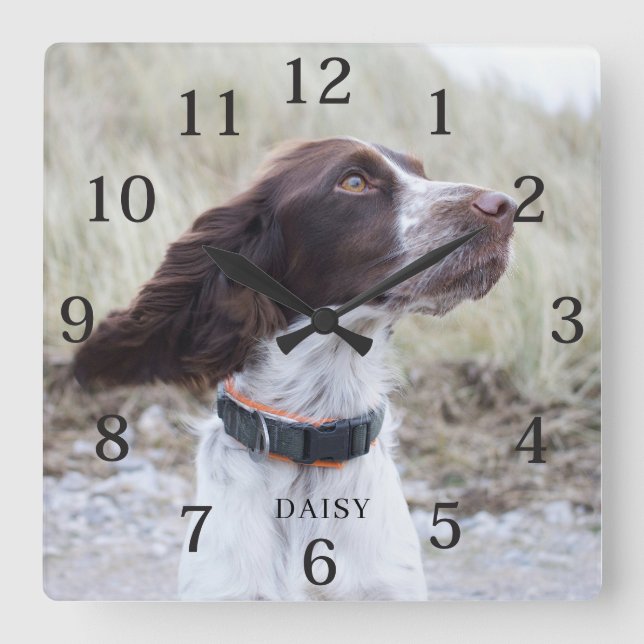Adorable Personalized Dog Pet Photo  Quadratische Wanduhr (Vorderseite)
