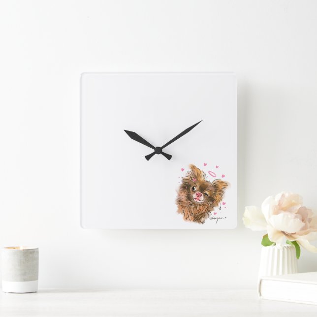 Adorable Pet - thematisierte quadratische Wall-Uhr Wanduhr (Zuhause)