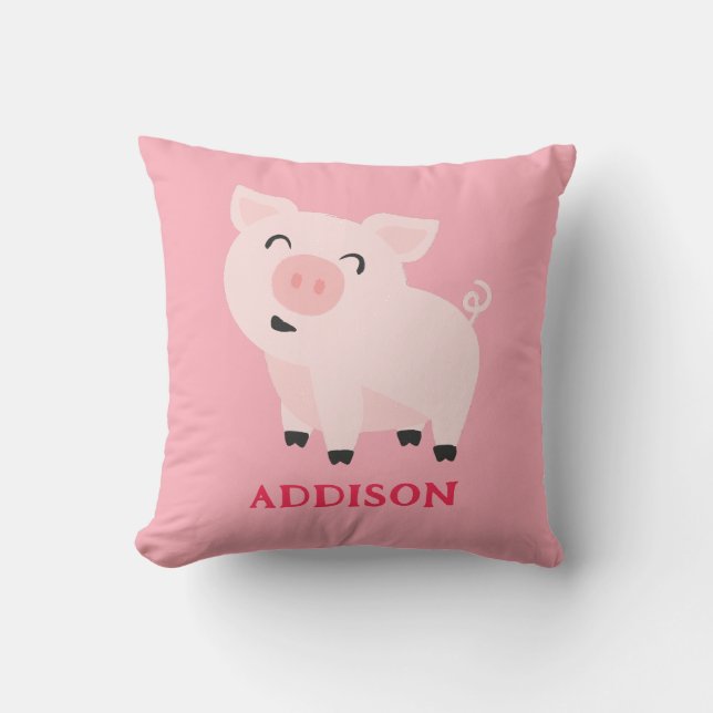Adorable Pig Farm Tier Floral Personalisiert Kissen (Vorderseite)