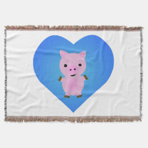 Adorable Pig mit einem blauen Herz im Hintergrund Decke