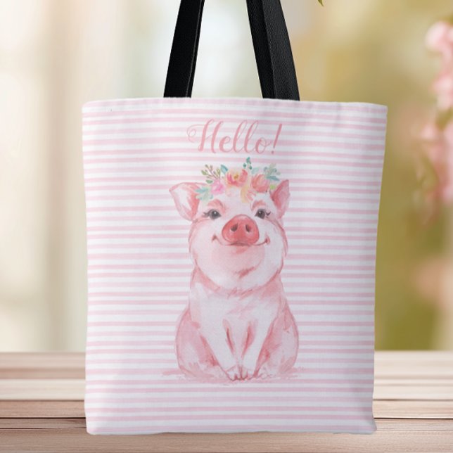 Adorable Pig Rosa Streifen (Adorable Pig Tote Bag)