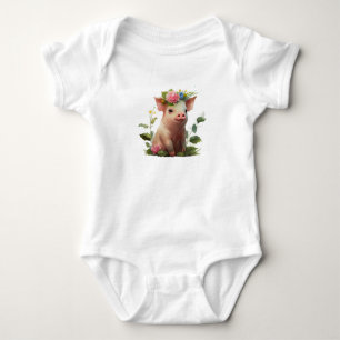 Adorable Piglet mit Kranz von Blume Baby Strampler