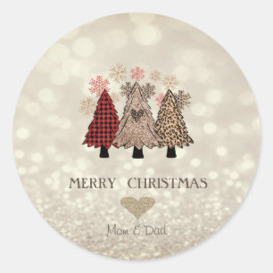 Adorable Pine Trees, Glittery Bokeh Classic Runder Aufkleber